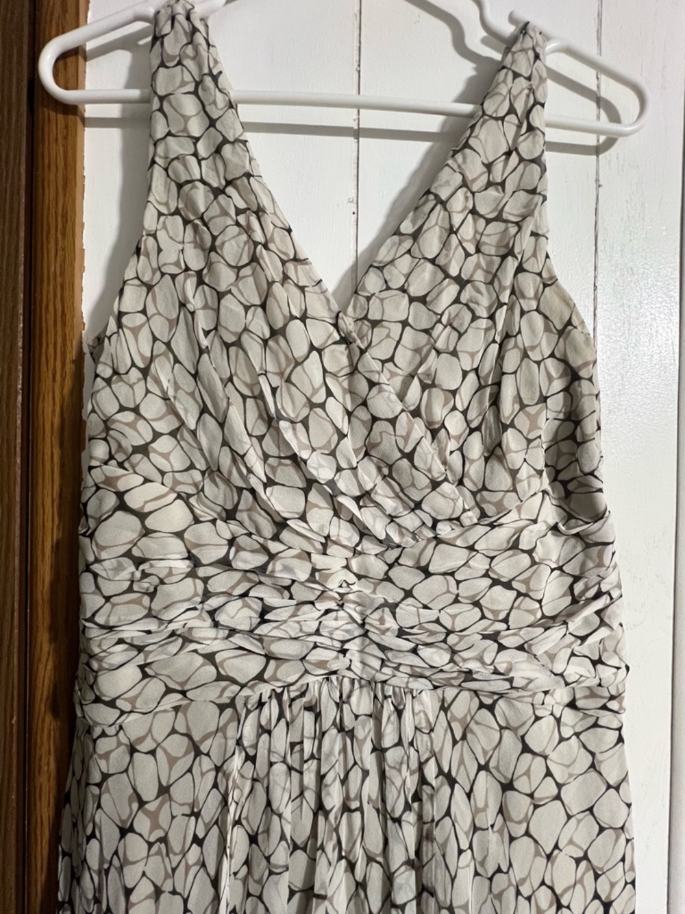 dressbarn Cream and Brown Sleeveless V-Neck Printed Maxi Dress